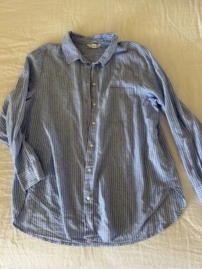 H&M Light Blue and White Striped Linen Button-Down Shirt